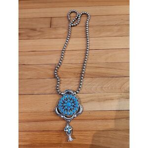 Southwestern TURQUOISE MULTI STONE CLUSTER Pendant NECKLACE Silver Color